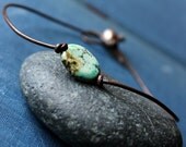 Turquoise, Pearl, Chocolate Brown Leather Ankle Bracelet - BOSQUE