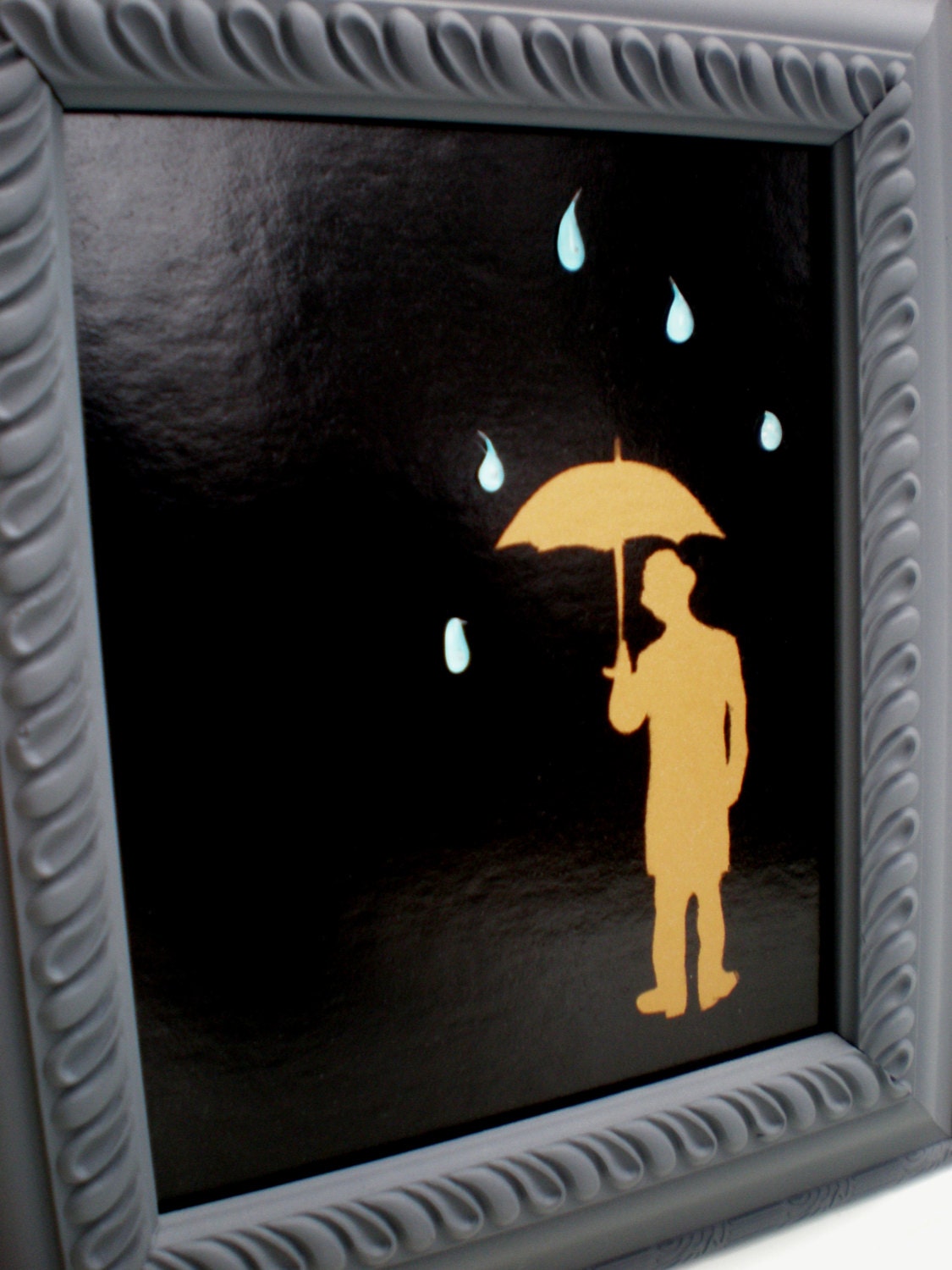 rain man - unique mini-art in glossy black, metallic gold and watery blue