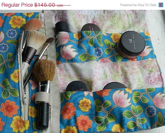 25% OFF Bridal Sale Set of 5 Bridesmaid Gift Mineral Make Up Bag Organizer Roll Up Style Travel Case Choose Your Own Fabric