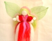 Wool blessing fairy art doll Waldorf education in red and pink