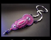Blooming Fuchsia - Soutache Necklace in Pink, Dark Lilac & Silver OOAK