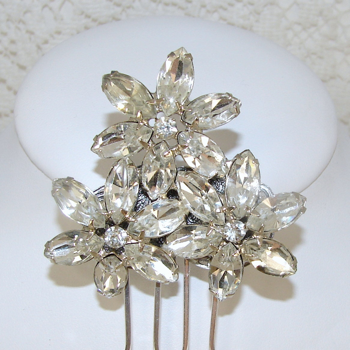 Rhinestone Wedding Hair Comb Flower Hairpiece Formal Bridal Vintage Jewelry Accessory