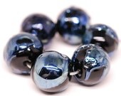 Handmade Lampwork Bead Set - Blue Metallic Rounds