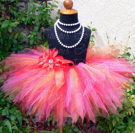 Girls Tutu - Red Hot Pink Orange - Sewn 8" Pixie Tutu - up to 12 months - Baby Toddler Girls Tutu Skirt - For Elmo Birthday Themes