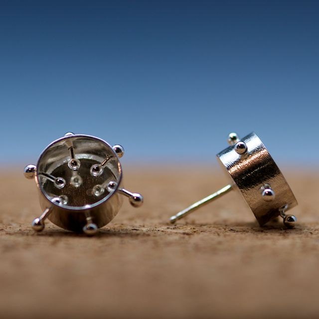 beady post earrings recycled sterling silver kinetic contemporary hand made
