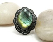 Labradorite Sterling Ring Oxidized Silver One of a Kind Cocktail Jewelry Custom Sized- Aura Ring