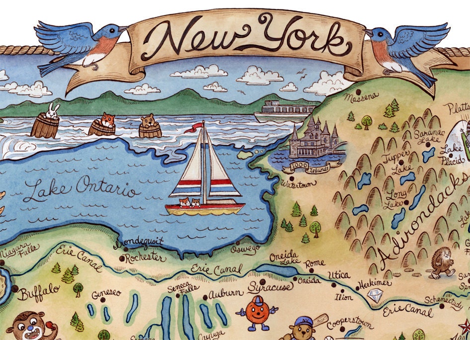 New York State Map Art Print 11" x 14"