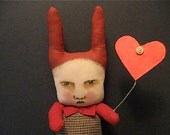 rabbit art doll- original ooak art doll- Byron rabbit guy- bunny boy- heart- ugly cute