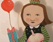 big Paper doll- art Doll- original hand painted- original illustration- hand cut- articulated- birthday- balloons