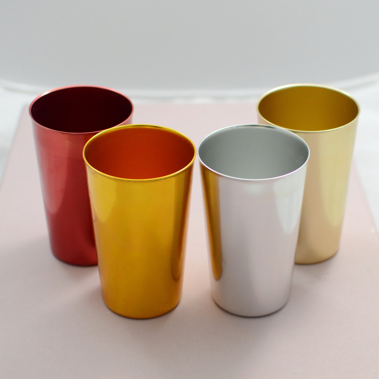 1950s Tumblers Metallic Aluminum set of 4 Cups