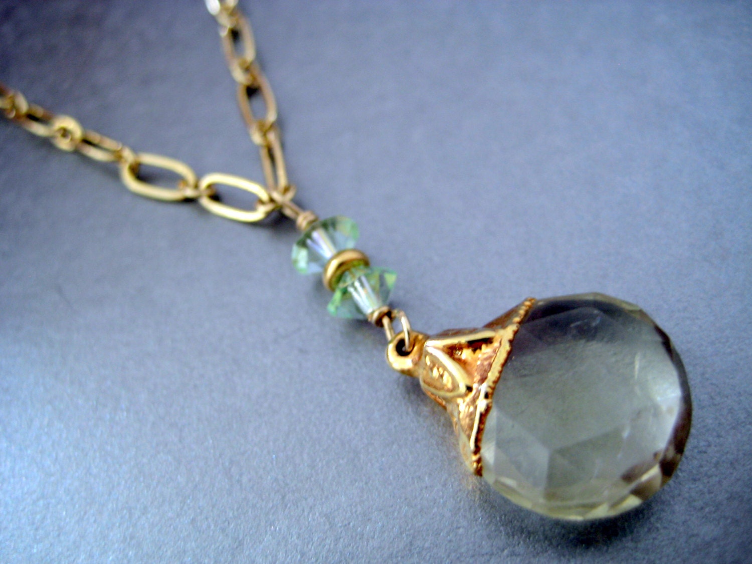 Gold Framed green Amathyst Genuine Gemstone Necklace- Bridesmaid Necklace-wedding Simple Solitary gemstone Green Prasiolite necklace