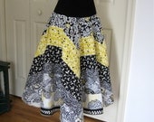 Taxi Patchwork Circle Skirt  - yellow, black, and white - all sizes - version 1