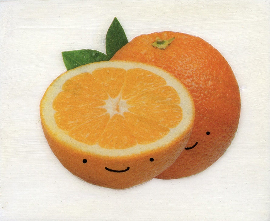 Happy Oranges original collage mixed media art