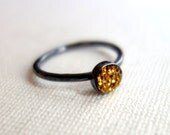 Petite Golden Drusy in Oxidized Sterling Silver Ring