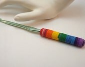 Rainbow Spirals Polymer Clay Covered Crochet Hook I/9 5.5mm