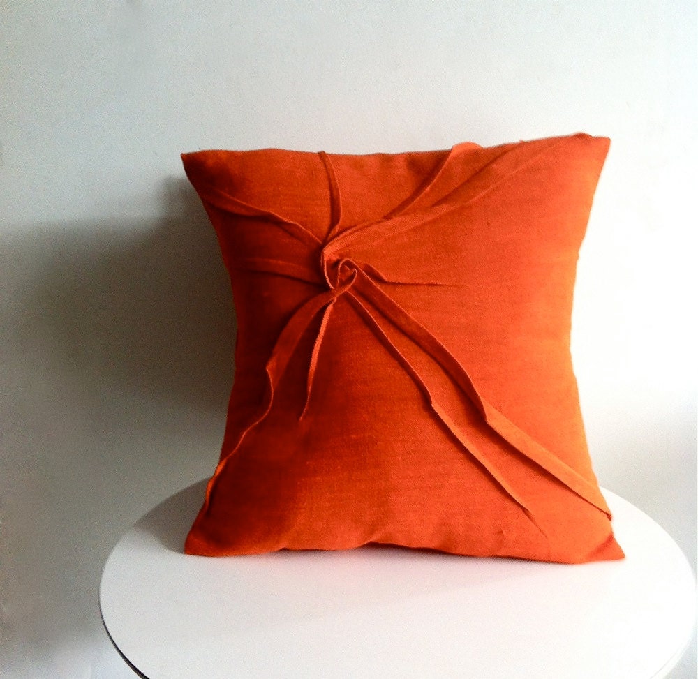 starburst pleat linen pillow - deep orange