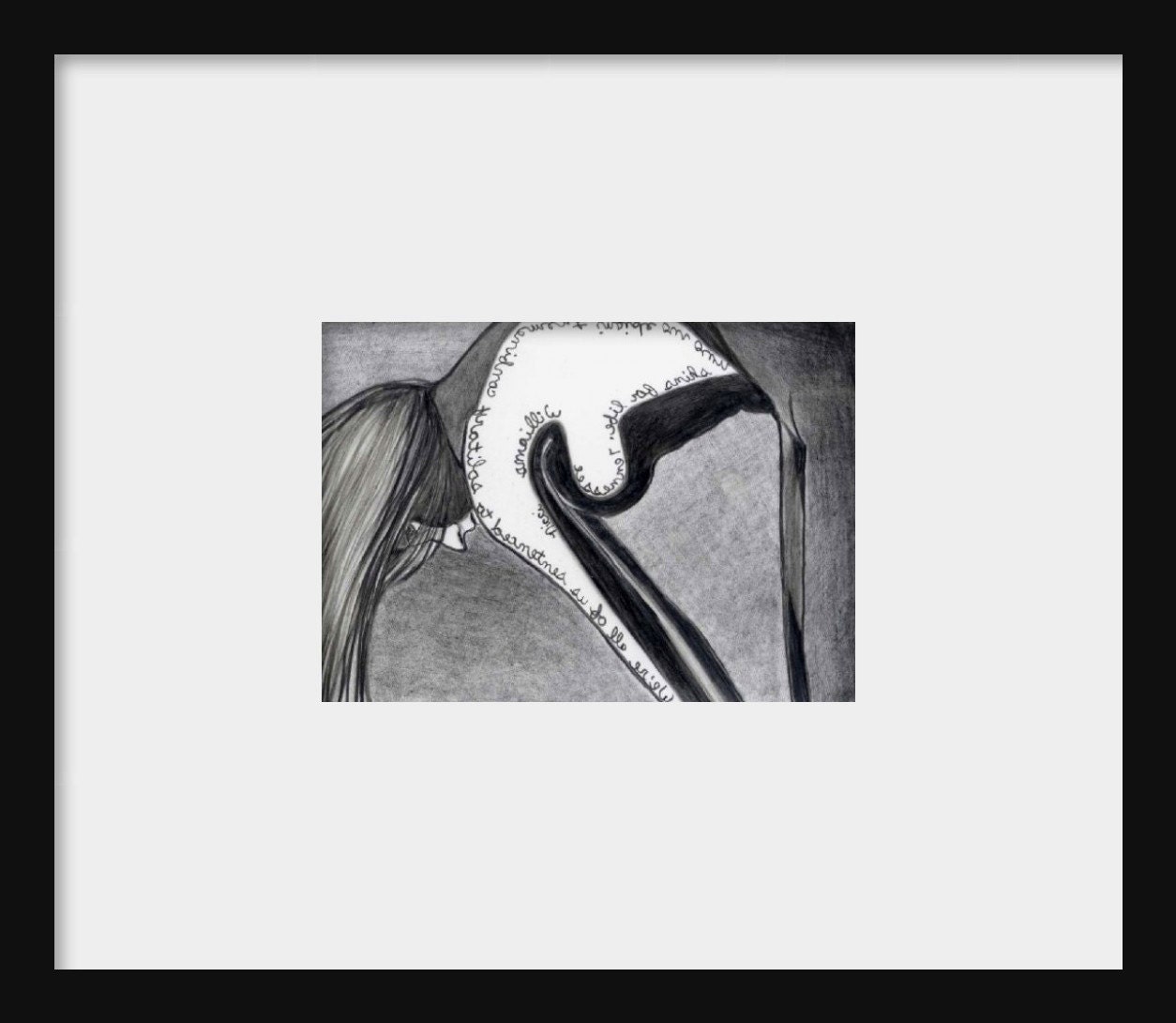 Aceo female nude pencil drawing art print with Tennessee Williams quote in mirror writing Bound