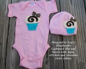 CHOCOLATE Swirly CUPCAKE  Baby Girl  Set,  Baby Hat and Onesie Set, children's hat and accessories, Cupcake hat, Chocolate cupcake