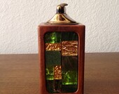 Vintage Mid Century Teak and Brass Mosaic Table Lighter by Evans USA