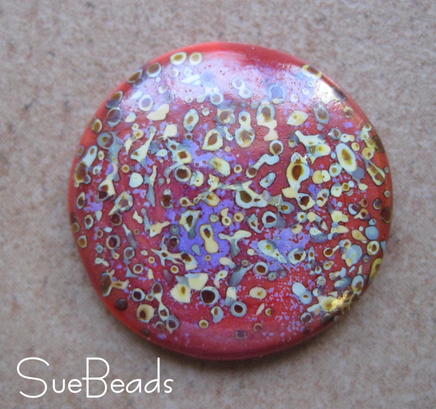 Lampwork Beads - Glass Cabochons - SueBeads - Coral Magic Glass Cabochon - Handmade Lampwork Beads - SRA M67