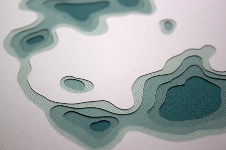Topography in Teal No. 13 (8 x 10 original papercut)