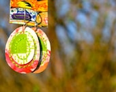 watermelon fiber art earrings, textile art earrings
