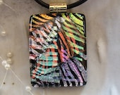 Dichroic Pendant, Fused Jewelry, Glass, Gold, Pink, Silver, Copper, Necklace Included, OOAK