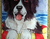 Summer Fun Landseer Newfoundland Dog Garden Flag print of an original painting by Amy Bolin