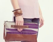 ARROW CLUTCH. Brown Leather Clutch. Wrist Strap Clutch. Oversized Clutch. Tribal Print Bag.