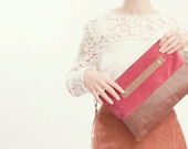 RED SUEDE CLUTCH. Brown Leather Clutch.  Oversized Clutch.