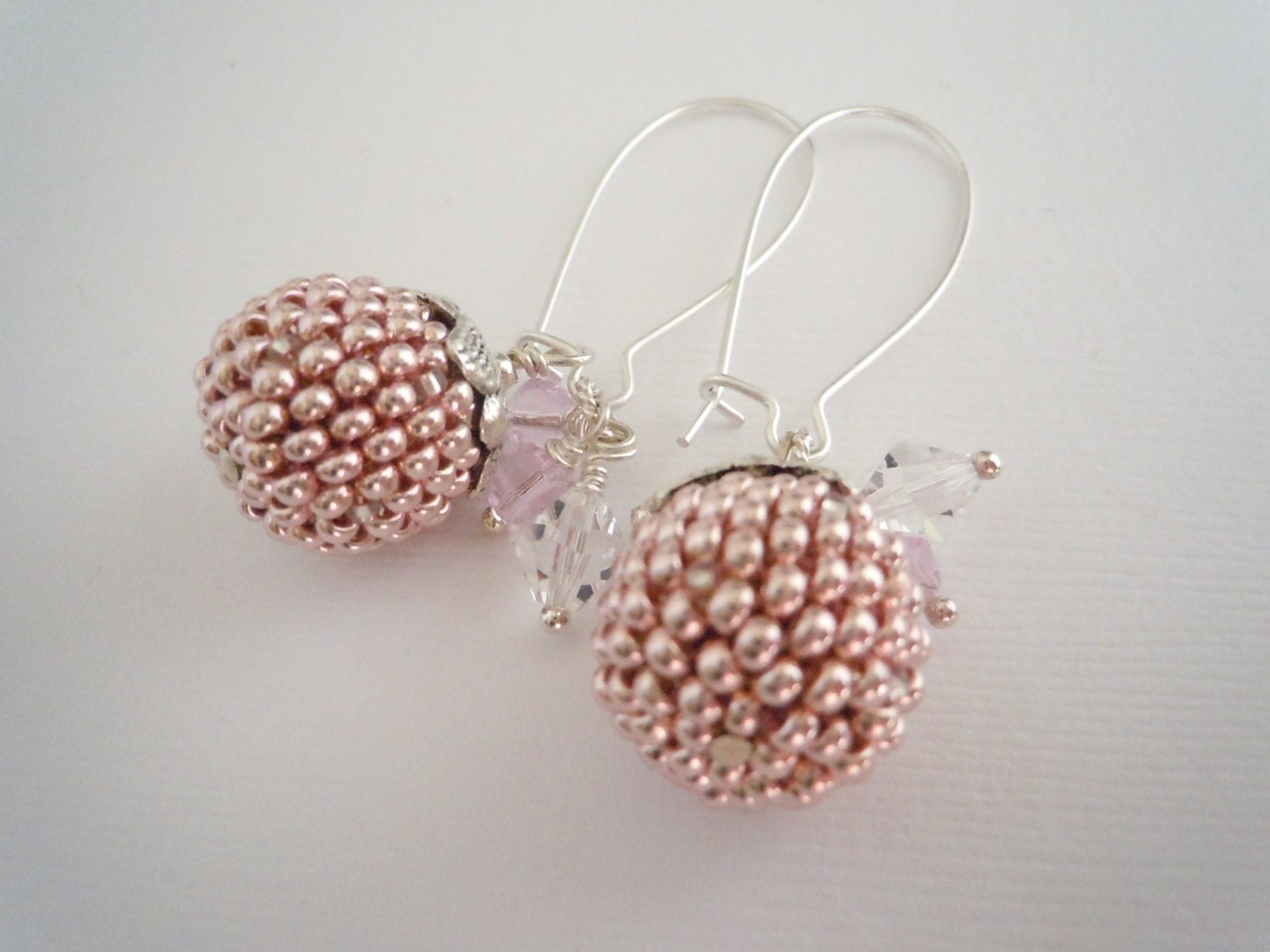 Metallic Pink Beaded Bead Earrings
