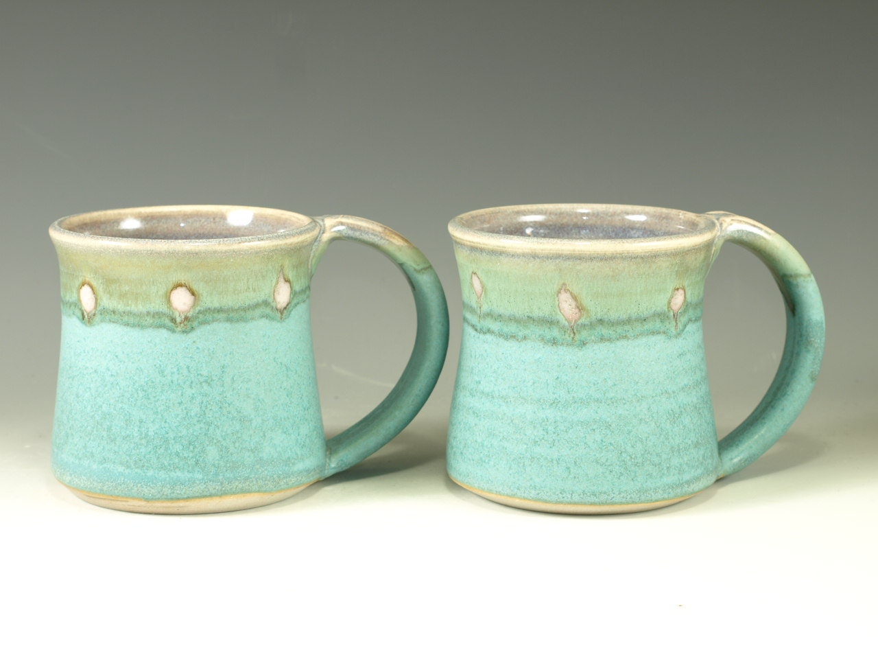 A Pair of Pottery Mug (14oz) in turquoise glaze large handle stoneware