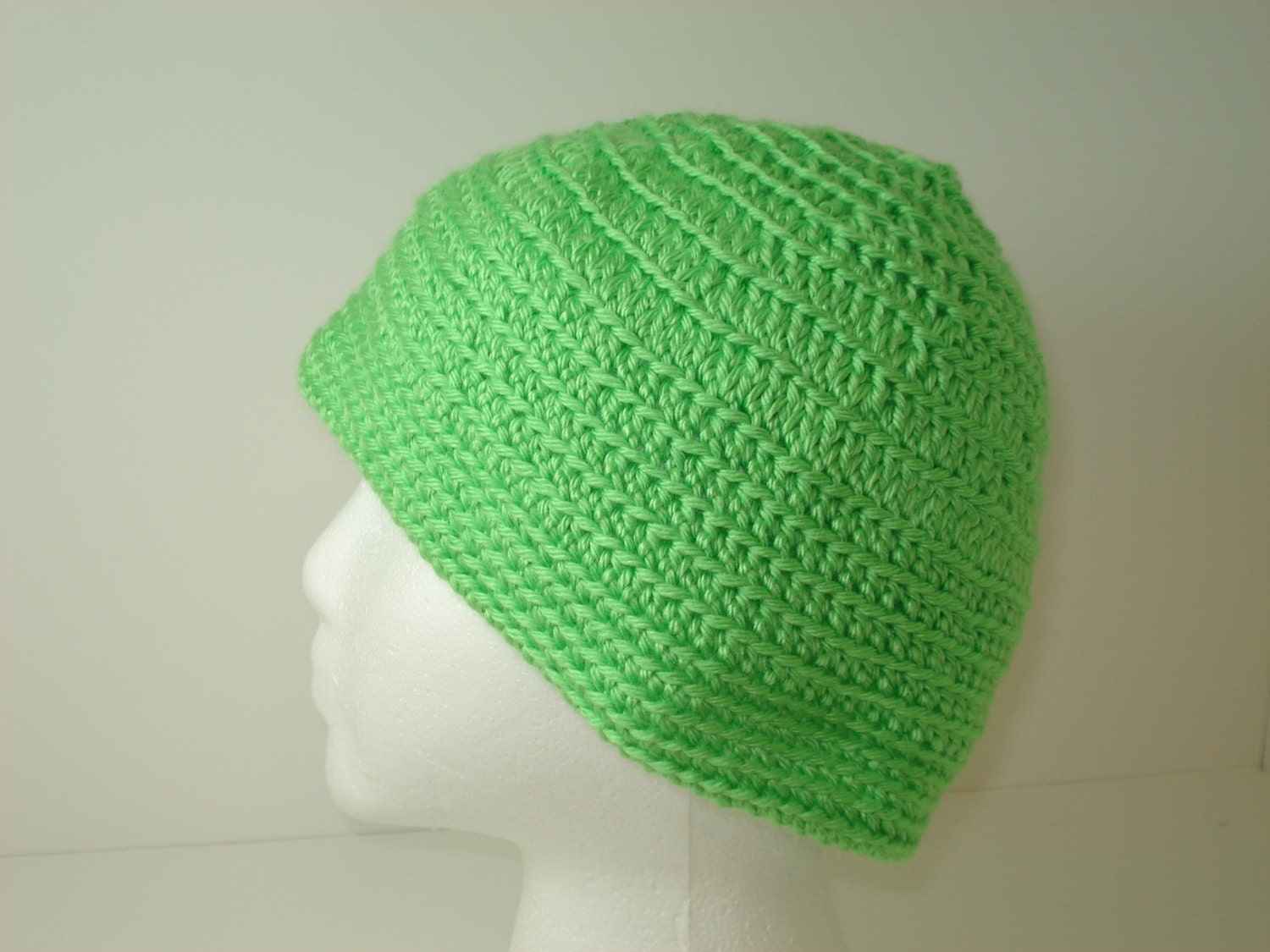 Simple Crocheted Beanie Hat - size M/L, Lime Green
