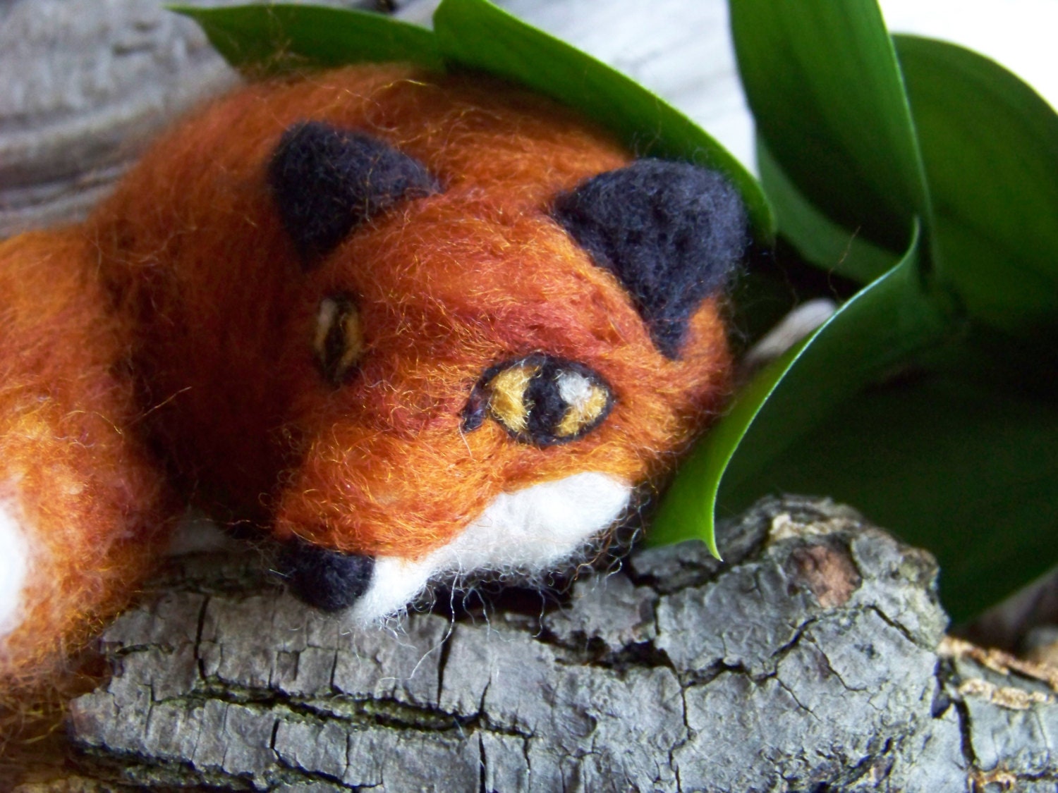 Needle Felted Curled Up Fox