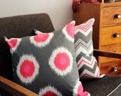 Pink and grey ikat cushion cover