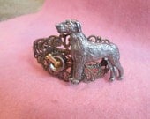 Lovely Antiqued Brass Filigree Figural Wolfhound Bracelet with Bowl and Bone-limited edition