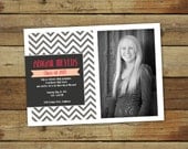 Chevron photo graduation party invitation and announcement, open house invitation