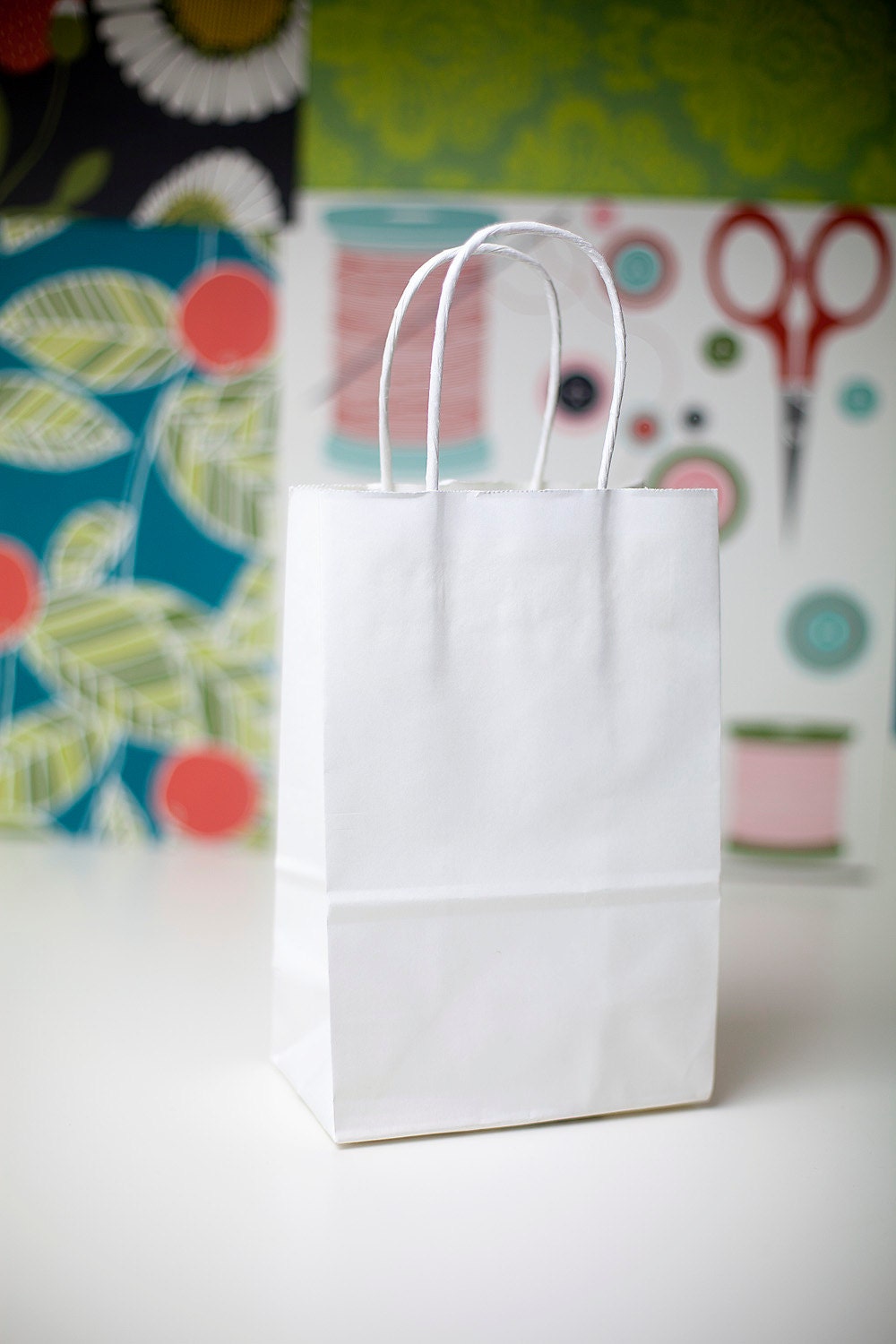 White paper shopping bags with twisted paper handles, set of 10