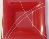 fused glass red and white striped bowl