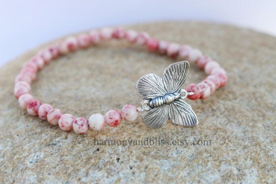 Pink Quartz stretch Butterfly bracelet