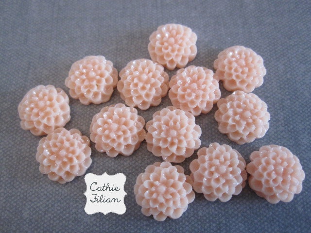 12 Peach Resin Flowers - 12 mm cabochon - Scrapbooking, Jewelry Design, Collage