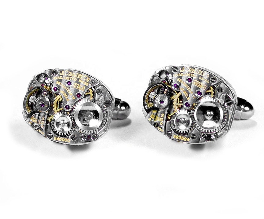 Steampunk Cufflinks Jewelry Vintage Luxury JAEGER LE COULTRE Pinstriped Watch Mens Cuff Links Weddings Anniversary - Steampunk by edmdesigns