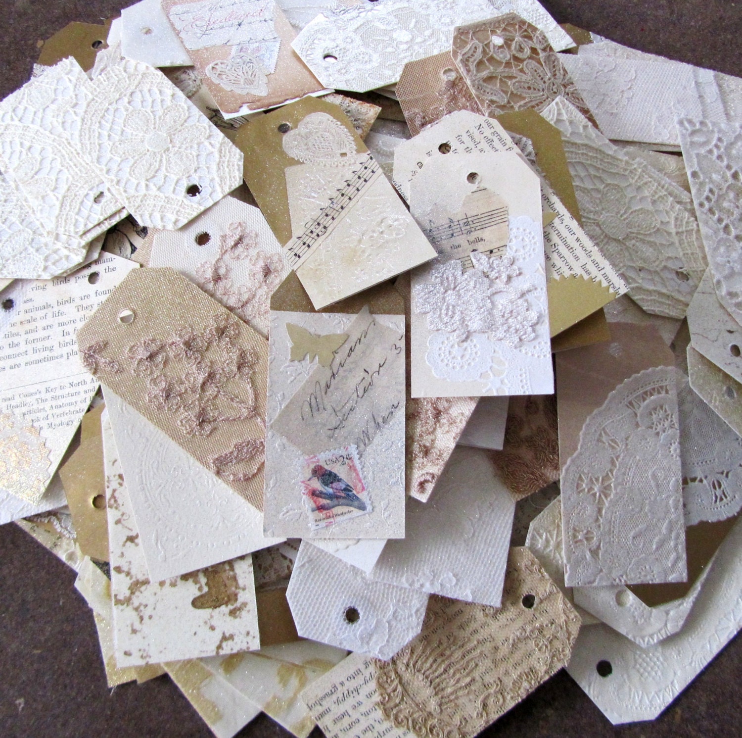 Vintage Tags Victorian Lace Gold Tags Shimmer Tags