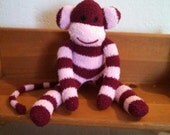 sock monkey plush toy Handmade Stuffed Animal Doll Baby pink burgundy X Large