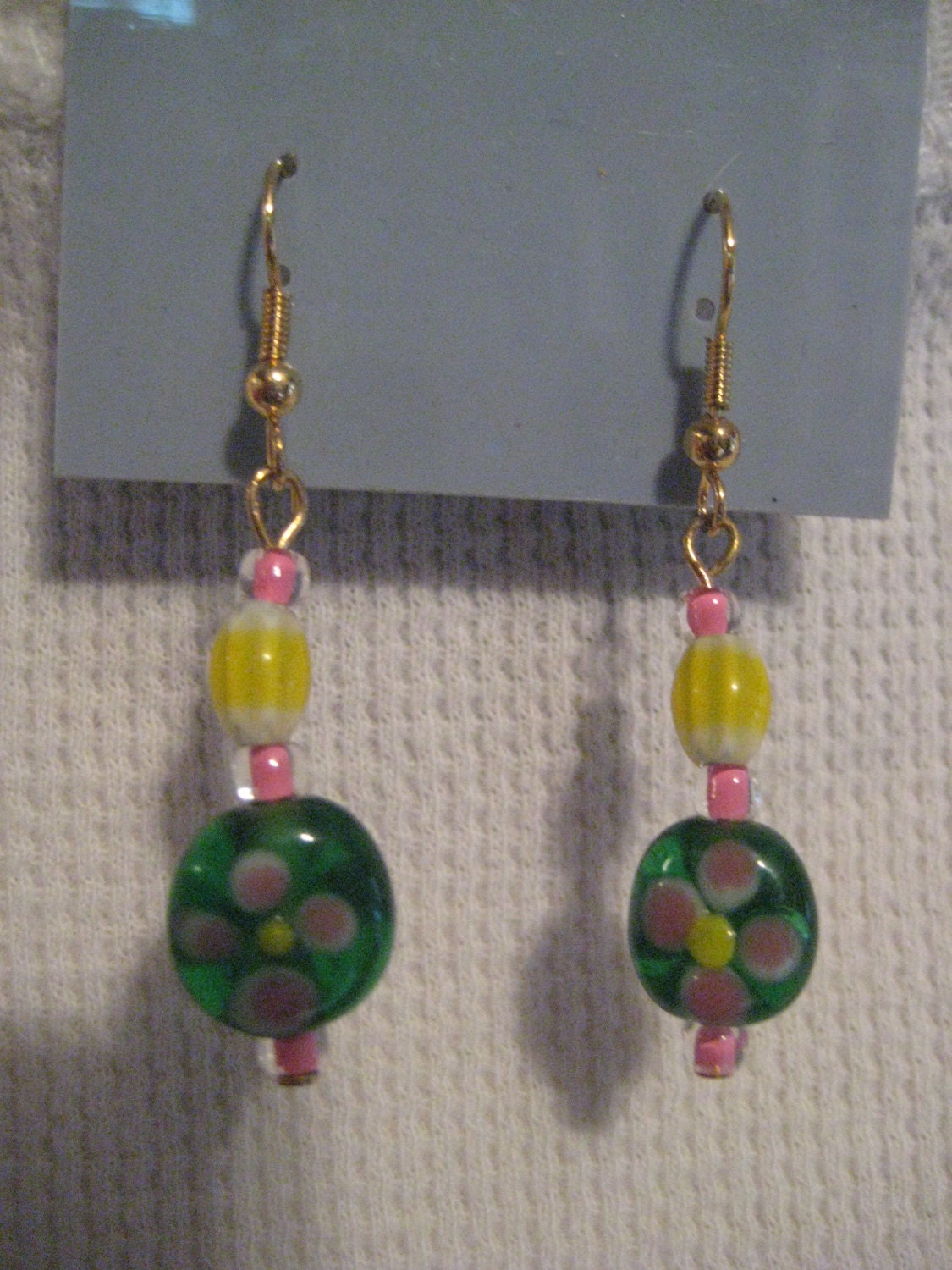Glass Flower Bead and Chevron Earrings