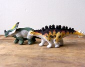 Vintage Flocked  Dinosaurs Toys Brontosaurus and Stegosaurus
