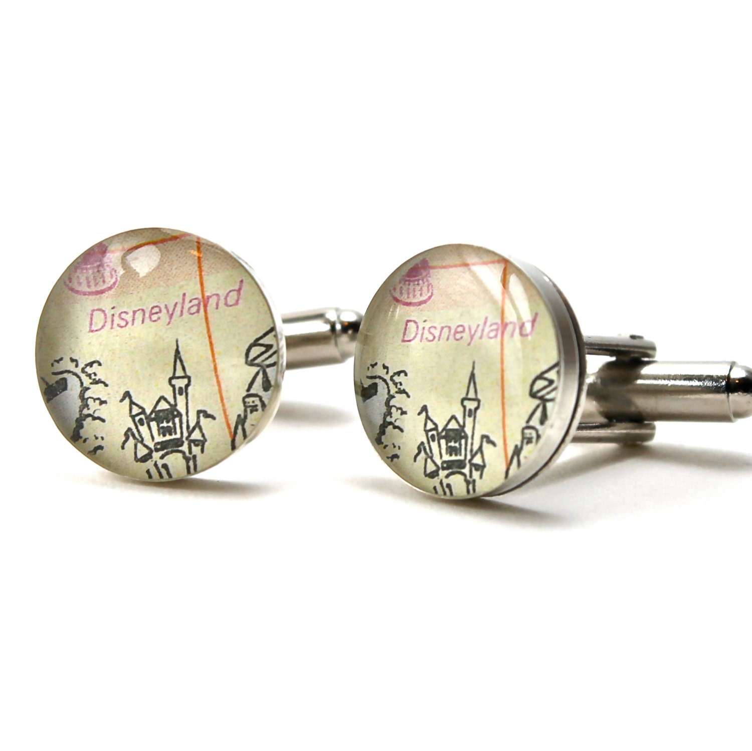 Disney Wedding, Disneyland Map Sterling Silver Cuff Links