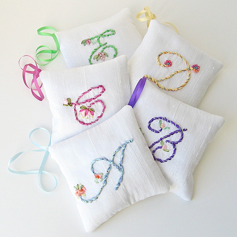 Monogrammed Lavender Sachet Made to Order silk ribbon embroidery
