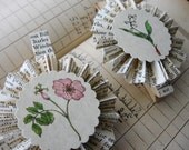 Vintage Paper Rosette Clothespin Magnets Set of Two Flowers Lily of the Vallet Wild Rose