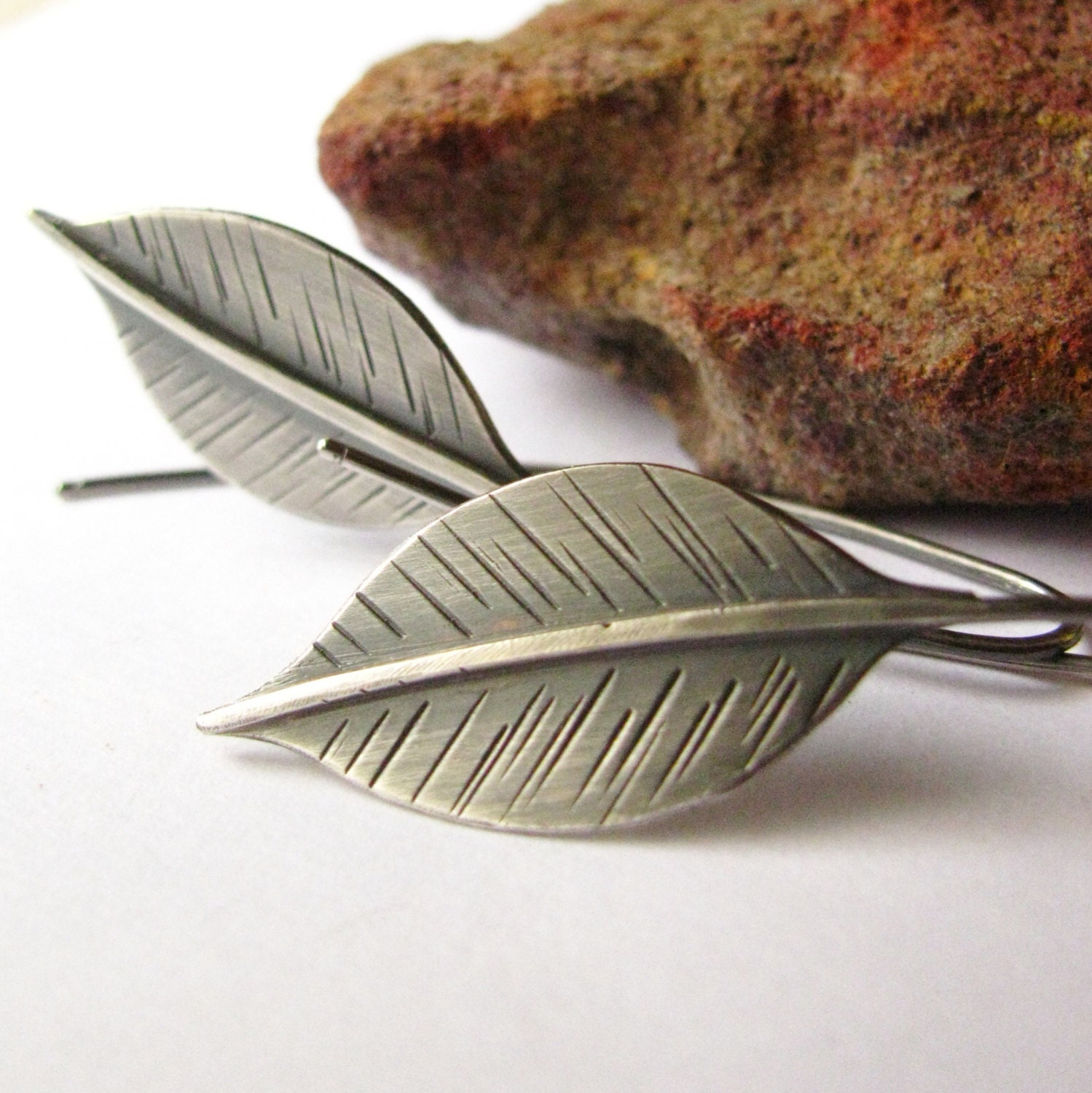Long Leaf Earrings - Sterling Silver Leaves - Silver Leaf Jewelry - Metalsmith Argentium Silver Jewelry - Nature Jewelry